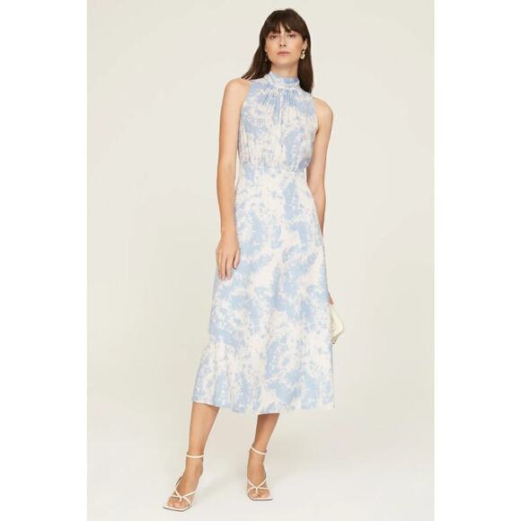 Thakoon Collective Dress High Neck Sleeveless Midi Blue White Tie Dye Size 4 - Picture 2 of 11